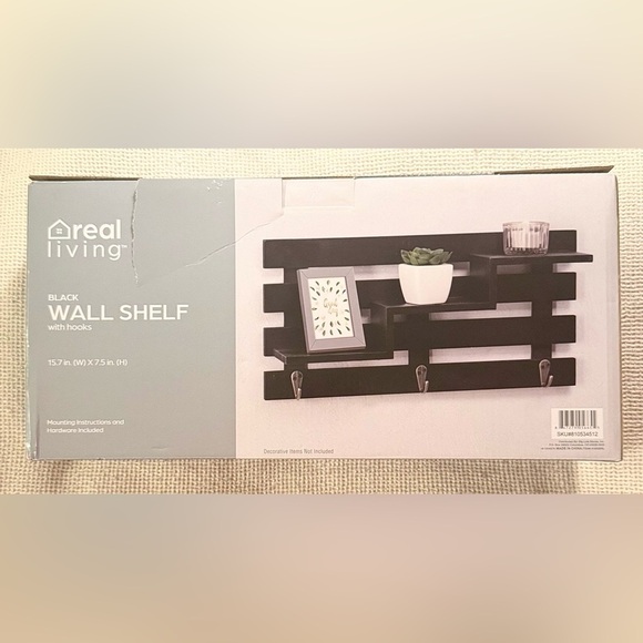 Real Living Other - Real Living Black Wall Shelf with Hooks